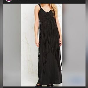 Denim & Supply Ralph Lauren Black Maxi Skirt with Fringe